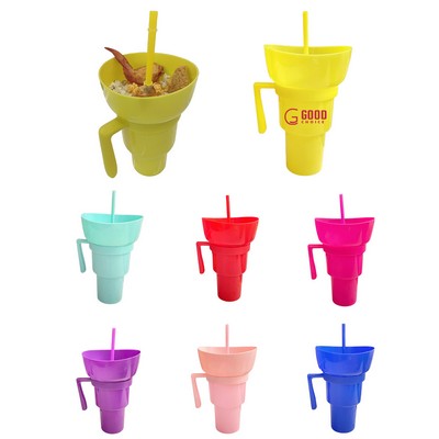 Popcorn Bucket Drink 2 in 1 Straw Cup