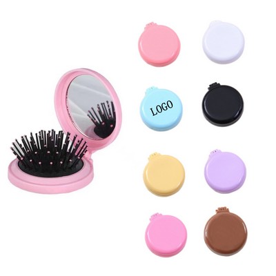 Round Folding Travel Mirror Hair Brushes