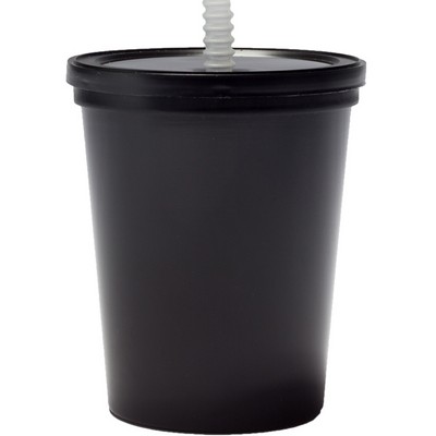 Plastic Stadium Cups with Lid and Straw - 16 oz