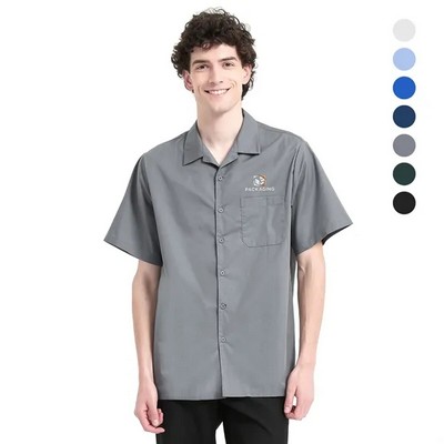 Men'S Short Sleeve Woven Shirt-Cuban Collar