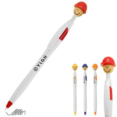 Construction Hat Cartoon Click Pen With Clip