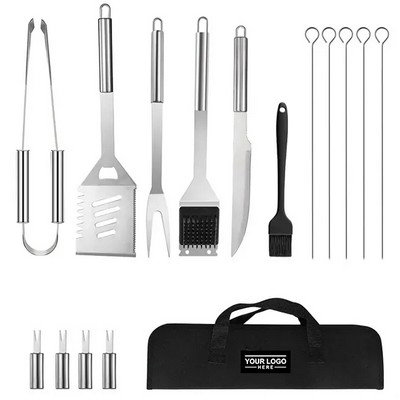 15 Pieces Stainless Steel Grill Kit with Case