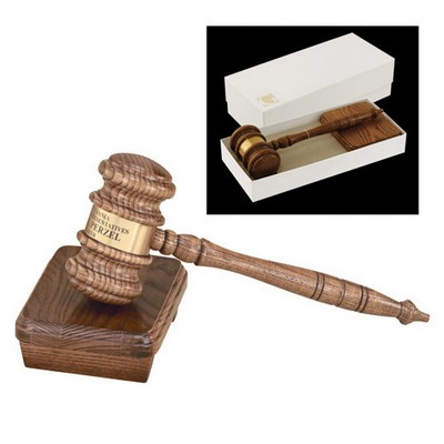 Oak Style Speaker's 13 1/2" Gavel w/ Brass Band