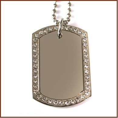 2"x1-1/8" Dog Tag W/Crystal On Ball Chain