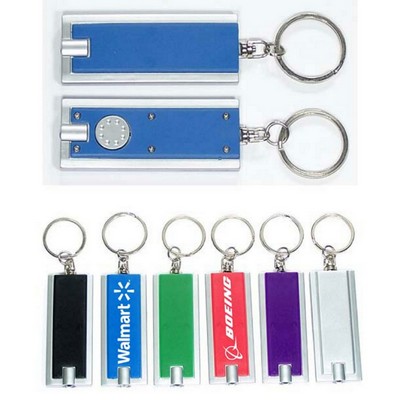 Slim Rectangle LED Flashlight Keychain w/Silver Trim (6 Week Production)