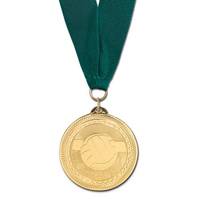 2" Volleyball Brite Laser Medal w/ Grosgrain Neck Ribbon