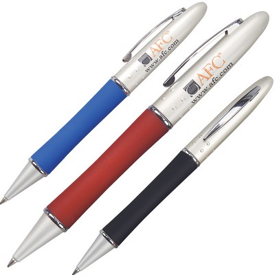 Twist Action Ballpoint Pen w/ Solid Brass Cap & Rubberized Barrel