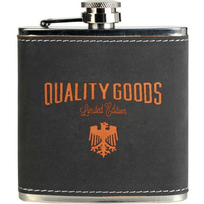 Stainless Steel Flask with Dark Gray Faux Leather, 6 oz