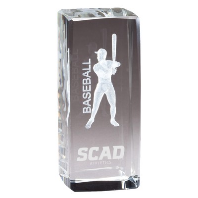 Crystal Block with 3-D Laser Baseball, Male (2" x 4.5")