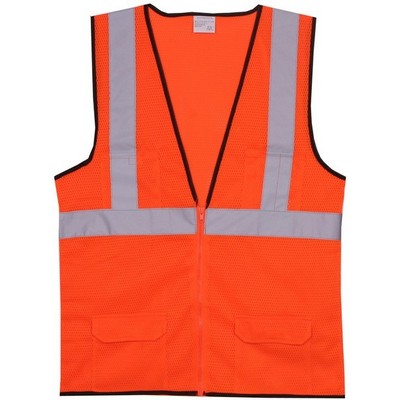 Orange Mesh Zipper Safety Vest (Large/X-Large)