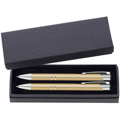 JJ Series Pen and Pencil Gift Set in Black Cardboard Paper Gift Box with Velvet lining - Gold pen