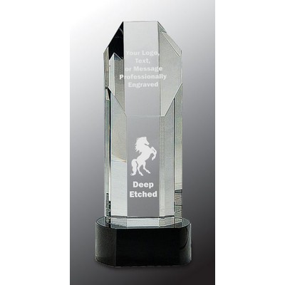 9 3/4" Octagon Slant-Top Crystal on Black Pedestal Base Crystal Award