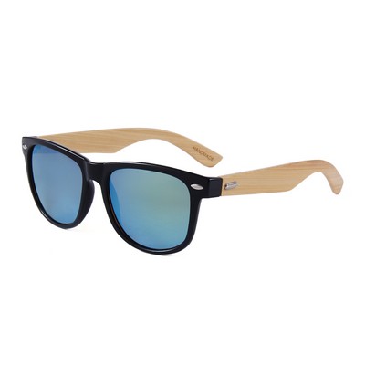 Bamboo Sunglasses - Gold Mirror Lenses - Black Frames