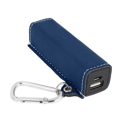 Blue/Silver Leatherette 2200mAh Power Bank w/USB Cord