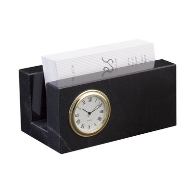 Jet Black Business Card Holder with Mini Clock