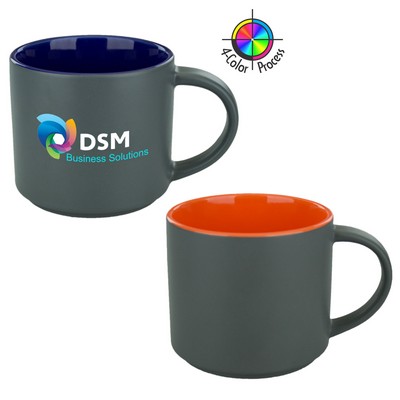 16 Oz. Two Tone Norwich Contemporary Mug w/Satin Graphite Exterior & Orange Interior - Full Color