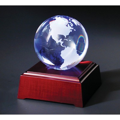 Globe on the LED Lighting Woode Base Optical Crystal Award/Trophy 3.125"D