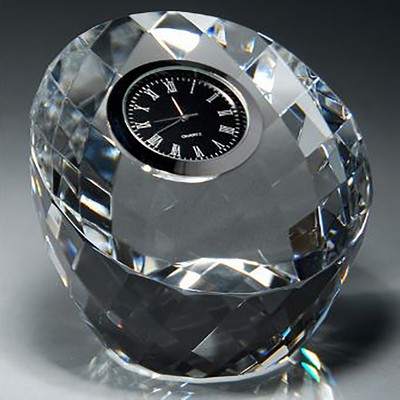 Clear Round Crystal Clock Paperweight, 3-1/4"x3"