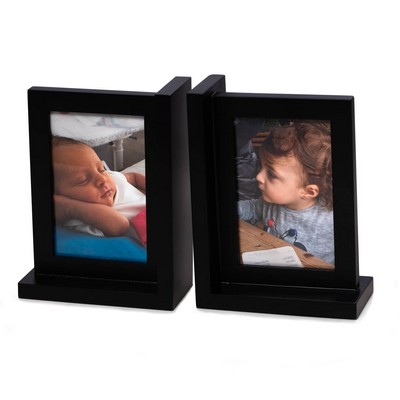 Picture frame black bookend in solid wood