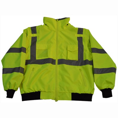 ANSI Class 3 All Lime 2-IN-1 Waterproof Bomber Jacket with Removable Fleece Liner