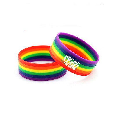 Custom Imprinted Rainbow Silicone Wristband - 1 Inch Wide