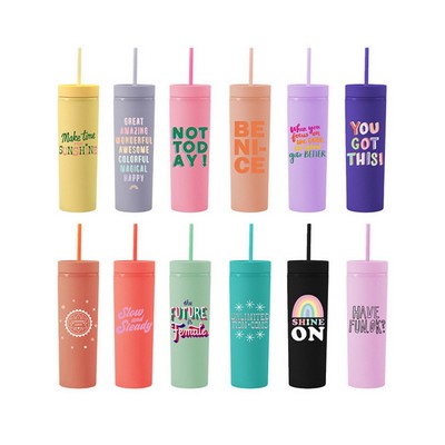 16oz Double Wall Plastic Tumblers With Straw