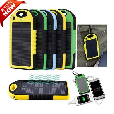 5000mAh Solar Power Bank w/Carabiner & Flashlight