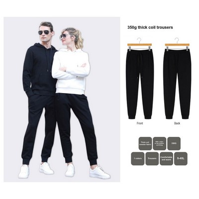 Unisex Stock 100% Cotton Sweatpants with Cinched Bottom - 350 GSM Thick Coil