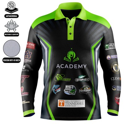 Unisex & Kids' Sublimation Long Sleeve Fishing Polo - 165G UPF50+ Mesh