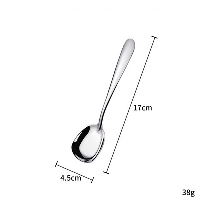 6.69 Inch Silver Surface 304 Stainless Steel Medium Size Square Bottom Soup Spoon W/ Inclined Handle