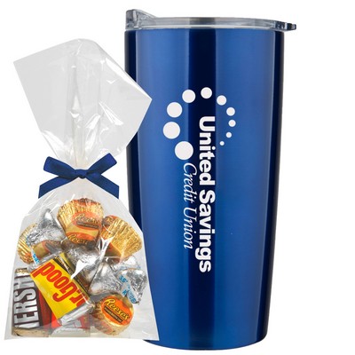 Promo Revolution - 20 Oz. Vacuum Sealed Straight Tumbler Gift Set w/Hershey's® Mix Mug Stuffer