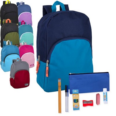 School Supply Kits in 15 Backpack - 10 Pieces, Assorted (Case of 24)