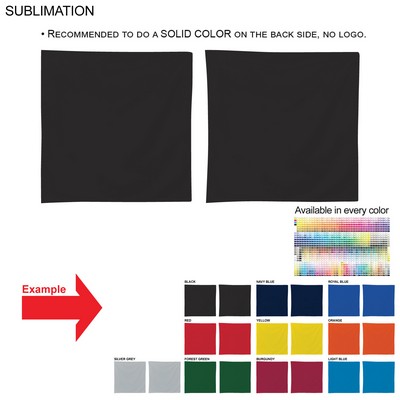 Colored Sublimated Bandana, 22x22, Sublimated Edge to Edge 2 sides, Available in every color