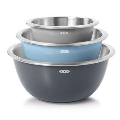 OXO Good Grips Stainless Steel Mixing Bowl Set Gray/Blue (3 Pieces)