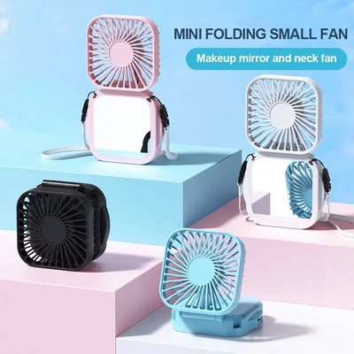 Mini Makeup Mirror Folding Handheld Fan