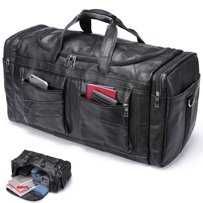 Genuine Leather Sport Gym Duffle Travel Bag