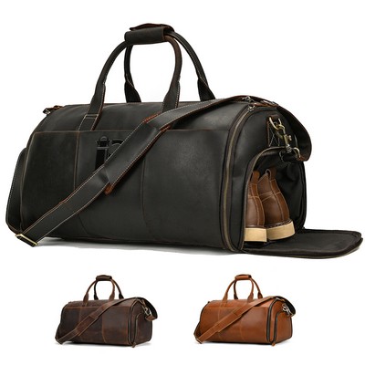 Genuine Leather Weekender Garment Duffle Bag