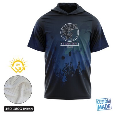 Unisex & Kids' Sublimation 180G Mesh UPF 50+ Long Sleeve Hooded Fishing T-Shirt