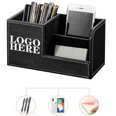 Multifunctional Leather Pen Holder Organizer w/Phone Holder