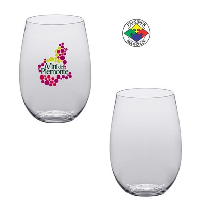 16 Oz. BPA Free Clear Light Plastic Stemless Wine Glass - Precision Spot Color