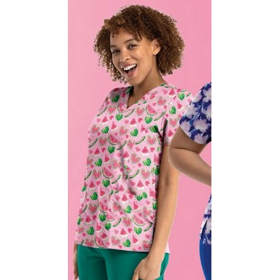 Maevn V-Neck Print Scrub Top