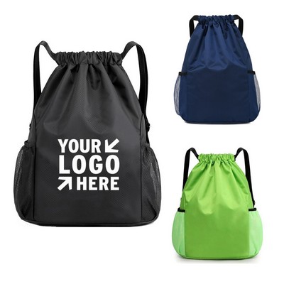 Polyester Drawstring Bag With Two Side Pockets