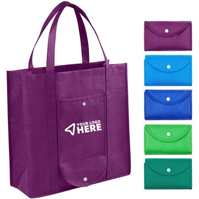 Hot-pressed non-woven tote bag with button, three-dimensional bag