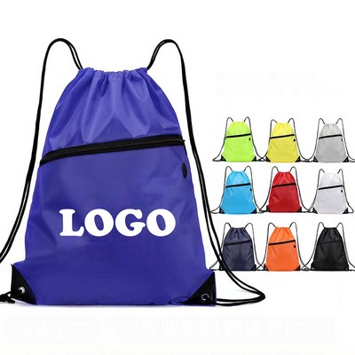 18" Drawstring Backpack With Front Zipper Pocket