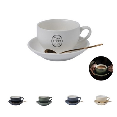 Ceramic Coffee Cup Set with Saucer & Spoon