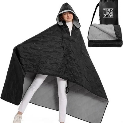 Waterproof Camping Fleece Blanket Hooded Warm Outdoor