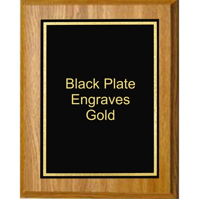 Oak Plaque 6" x 8" - Florentine Frame Designer Plate Black/Gold 4" x 6" Plate