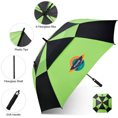 60" Arc Windproof Vented Auto-Open Square Golf Umbrella