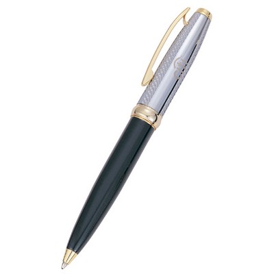 Black Lacquer Ballpoint Pen w/Gold Accents and Etched Cap