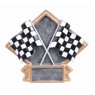 Large Diamond Plate Racing Award w/ 2 Flags - 6"x8 1/2"